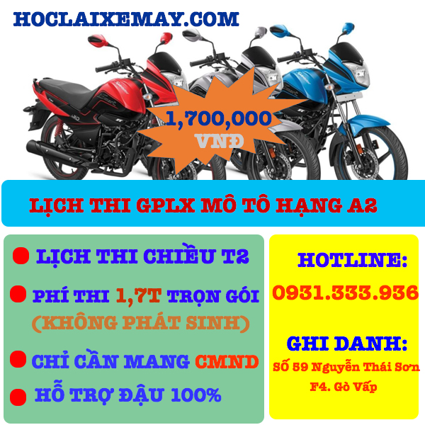 THI BẰNG LÁI XE MÔ TÔ HẠNG A2 UY TÍN TẠI QUẬN GÒ VẤP